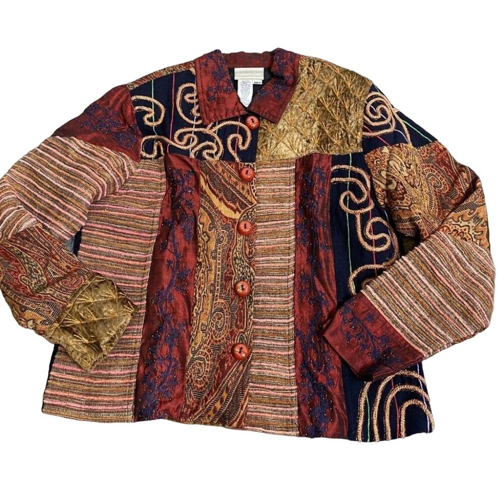 90s Whimsigoth Patchwork Jacket Oversized Sz M Te… - image 6